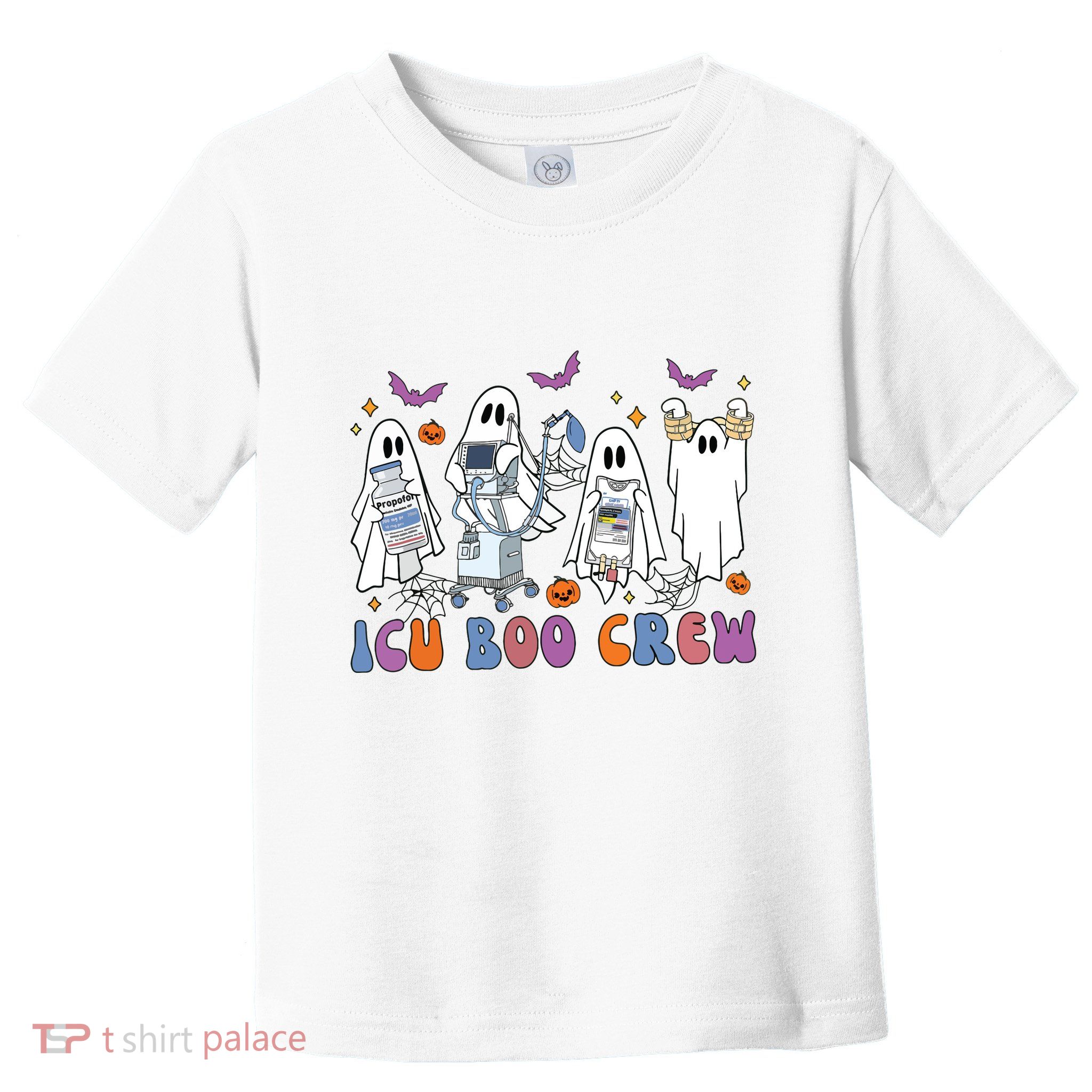 Halloween Icu Nurse Retro Icu Boo Crew Boo Ghosts Cropped Toddler T-Shirt