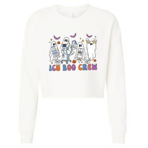 Halloween Icu Nurse Retro Icu Boo Crew Boo Ghosts Cropped Cropped Pullover Crew