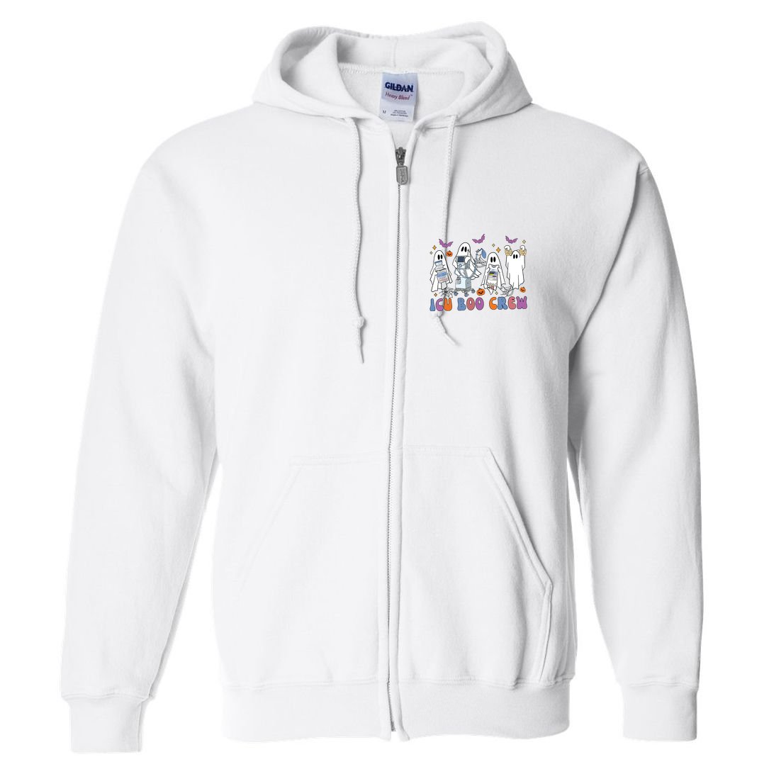Halloween Icu Nurse Retro Icu Boo Crew Boo Ghosts Cropped Full Zip Hoodie