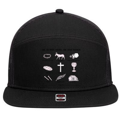 He Is Not Here He Has Risen Christian Jesus Easter Day Family Matching 7 Panel Mesh Trucker Snapback Hat