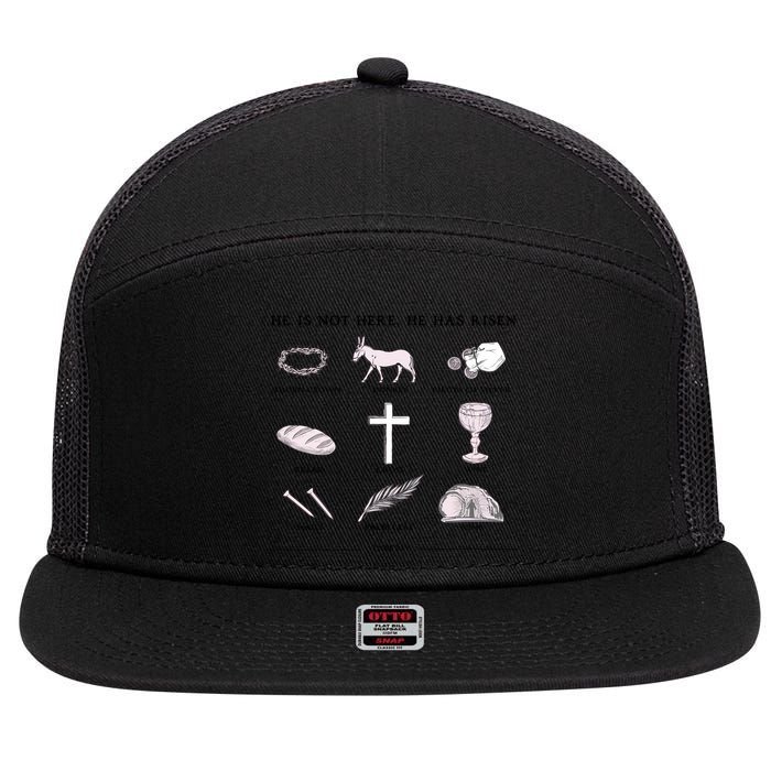 He Is Not Here He Has Risen Christian Jesus Easter Day Family Matching 7 Panel Mesh Trucker Snapback Hat