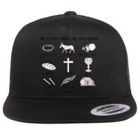 He Is Not Here He Has Risen Christian Jesus Easter Day Family Matching Flat Bill Trucker Hat