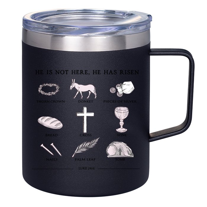 He Is Not Here He Has Risen Christian Jesus Easter Day Family Matching 12oz Stainless Steel Coffee Mug