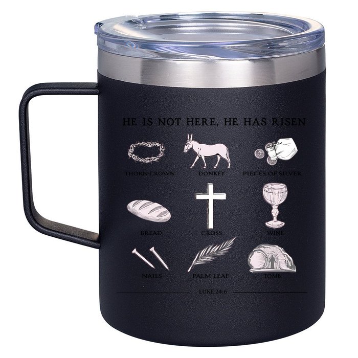 He Is Not Here He Has Risen Christian Jesus Easter Day Family Matching 12oz Stainless Steel Coffee Mug