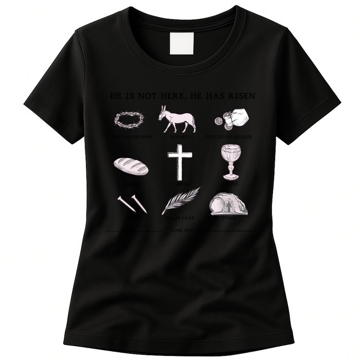 He Is Not Here He Has Risen Christian Jesus Easter Day Family Matching Womens T-Shirt