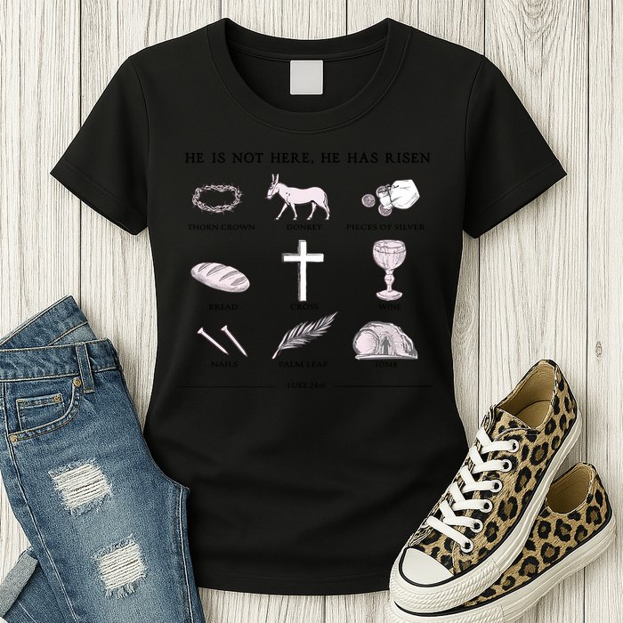 He Is Not Here He Has Risen Christian Jesus Easter Day Family Matching Womens T-Shirt