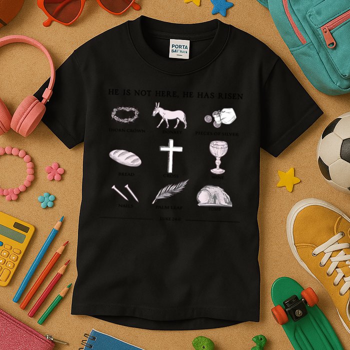 He Is Not Here He Has Risen Christian Jesus Easter Day Family Matching Kids T-Shirt