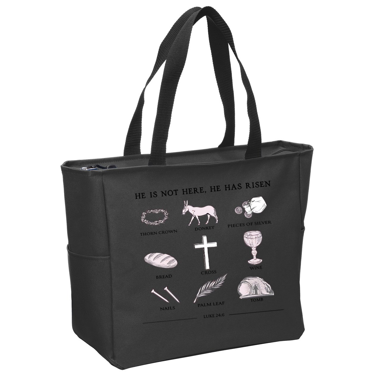 He Is Not Here He Has Risen Christian Jesus Easter Day Family Matching Zip Tote Bag