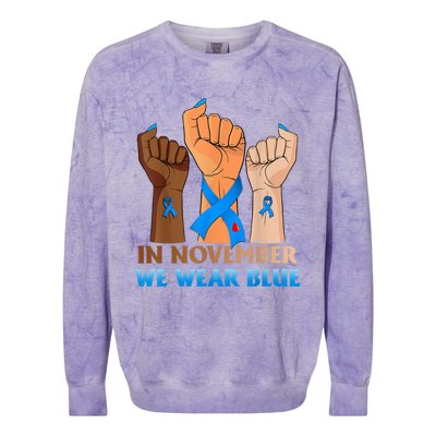 Hand In November We Wear Blue Diabetes Awareness Month Colorblast Crewneck Sweatshirt