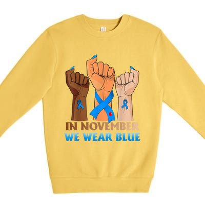 Hand In November We Wear Blue Diabetes Awareness Month Premium Crewneck Sweatshirt