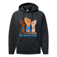 Hand In November We Wear Blue Diabetes Awareness Month Performance Fleece Hoodie