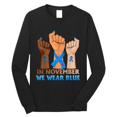 Hand In November We Wear Blue Diabetes Awareness Month Long Sleeve Shirt