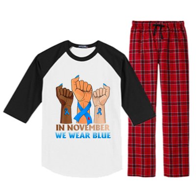 Hand In November We Wear Blue Diabetes Awareness Month Raglan Sleeve Pajama Set