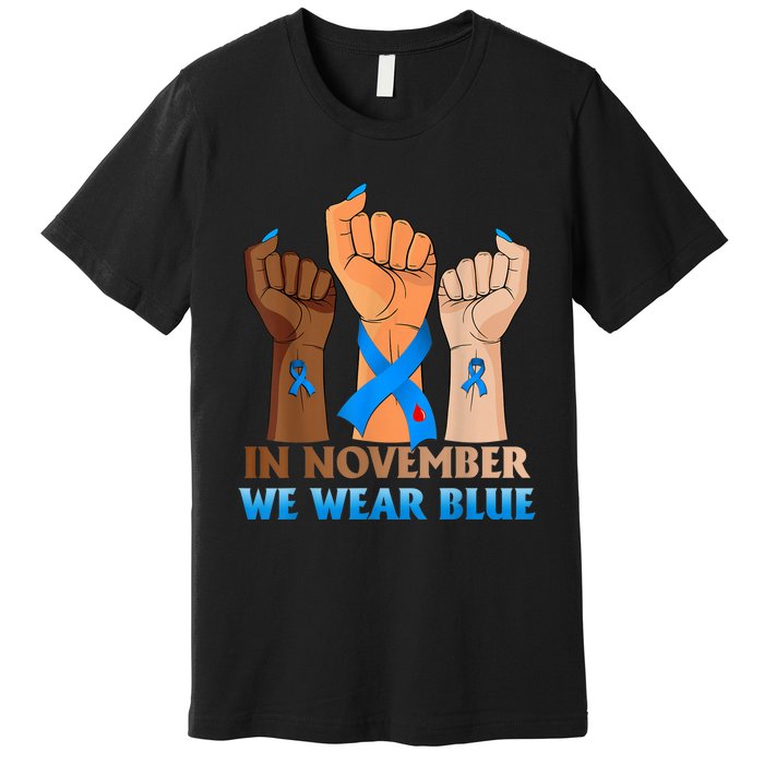 Hand In November We Wear Blue Diabetes Awareness Month Premium T-Shirt