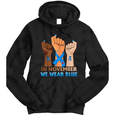 Hand In November We Wear Blue Diabetes Awareness Month Tie Dye Hoodie