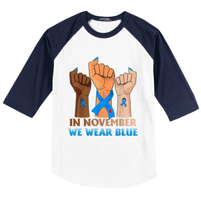 Hand In November We Wear Blue Diabetes Awareness Month Baseball Sleeve Shirt