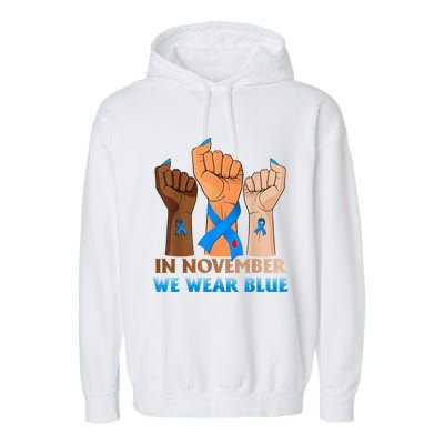 Hand In November We Wear Blue Diabetes Awareness Month Garment-Dyed Fleece Hoodie