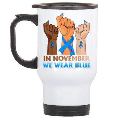 Hand In November We Wear Blue Diabetes Awareness Month Stainless Steel Travel Mug