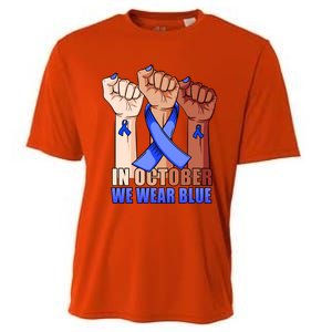 Hand In October We Wear Blue Colon Cancer Awareness Month Gift Cooling Performance Crew T-Shirt