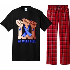 Hand In October We Wear Blue Colon Cancer Awareness Month Gift Pajama Set