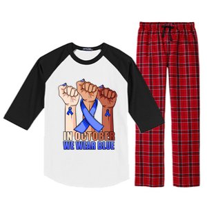 Hand In October We Wear Blue Colon Cancer Awareness Month Gift Raglan Sleeve Pajama Set