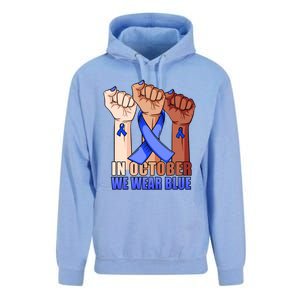 Hand In October We Wear Blue Colon Cancer Awareness Month Gift Unisex Surf Hoodie