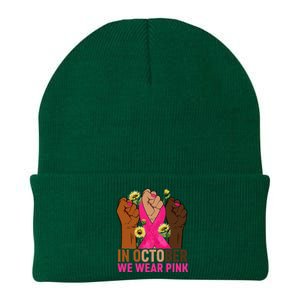 Hand In October We Wear Pink Breast Cancer Awareness Month Knit Cap Winter Beanie