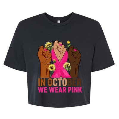 Hand In October We Wear Pink Breast Cancer Awareness Month Bella+Canvas Jersey Crop Tee