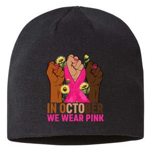 Hand In October We Wear Pink Breast Cancer Awareness Month Sustainable Beanie