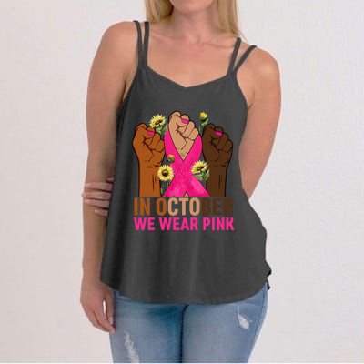 Hand In October We Wear Pink Breast Cancer Awareness Month Women's Strappy Tank