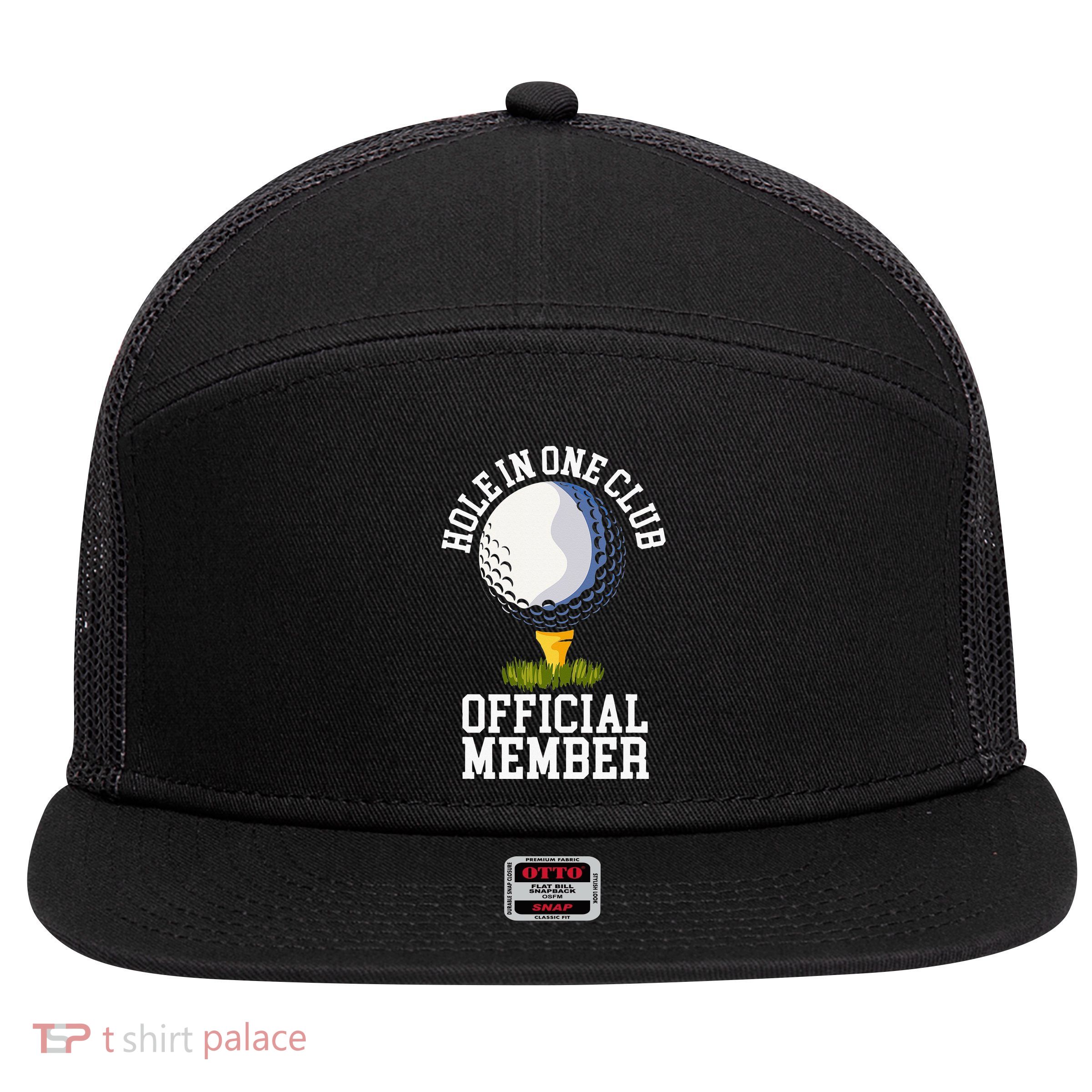 Hole In One Club Golf Club Golfer Hole In One 7 Panel Mesh Trucker Snapback Hat