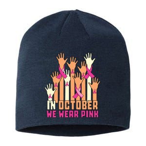 Hand In October We Wear Pink Breast Cancer Awareness Month Sustainable Beanie