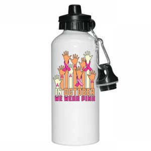 Hand In October We Wear Pink Breast Cancer Awareness Month Aluminum Water Bottle