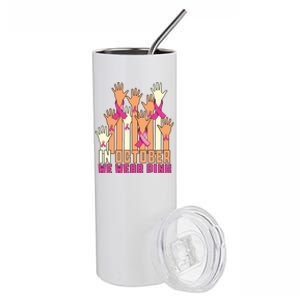 Hand In October We Wear Pink Breast Cancer Awareness Month Stainless Steel Tumbler