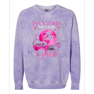 Halloween In October We Wear Pink Ribbon Witch Breast Cancer Gift Colorblast Crewneck Sweatshirt