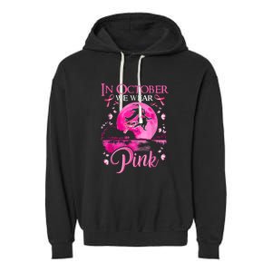 Halloween In October We Wear Pink Ribbon Witch Breast Cancer Gift Garment-Dyed Fleece Hoodie