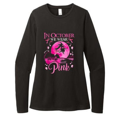 Halloween In October We Wear Pink Ribbon Witch Breast Cancer Gift Womens CVC Long Sleeve Shirt