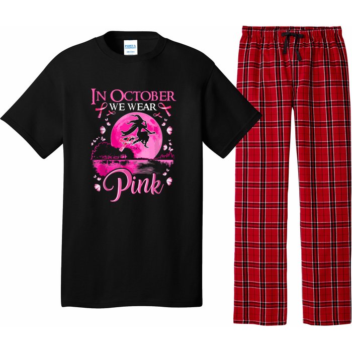 Halloween In October We Wear Pink Ribbon Witch Breast Cancer Gift Pajama Set