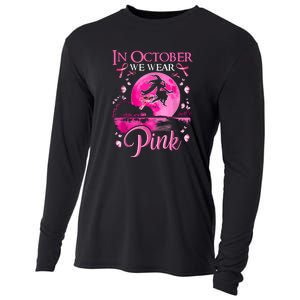 Halloween In October We Wear Pink Ribbon Witch Breast Cancer Gift Cooling Performance Long Sleeve Crew