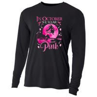 Halloween In October We Wear Pink Ribbon Witch Breast Cancer Gift Cooling Performance Long Sleeve Crew