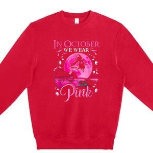 Halloween In October We Wear Pink Ribbon Witch Breast Cancer Gift Premium Crewneck Sweatshirt