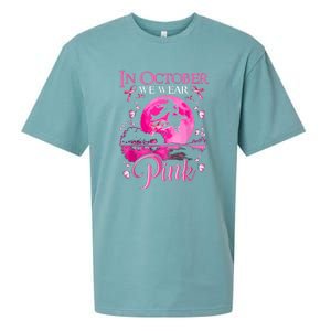 Halloween In October We Wear Pink Ribbon Witch Breast Cancer Gift Sueded Cloud Jersey T-Shirt