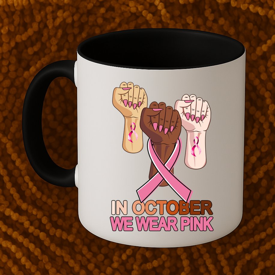 Hand In October We Wear Pink Breast Cancer Awareness Month TShirt Mug