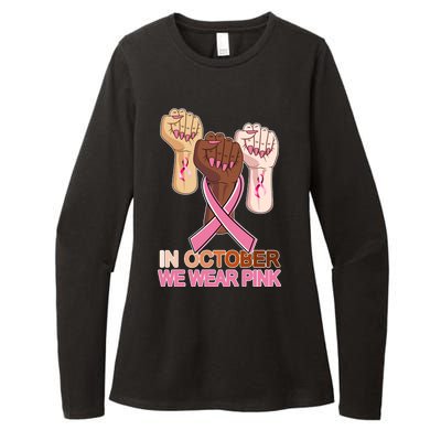 Hand In October We Wear Pink Breast Cancer Awareness Month TShirt Womens CVC Long Sleeve Shirt