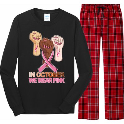 Hand In October We Wear Pink Breast Cancer Awareness Month TShirt Long Sleeve Pajama Set