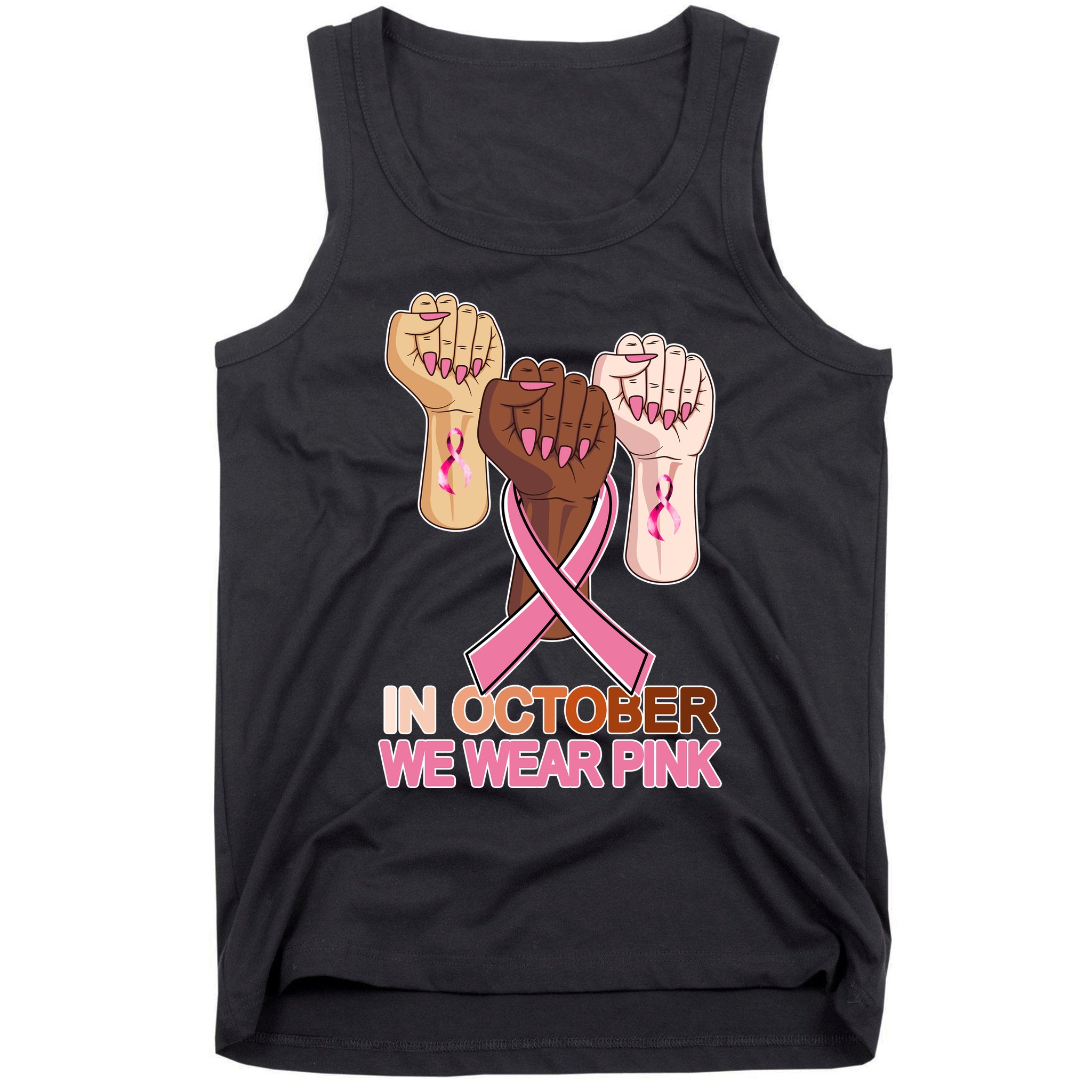 Hand In October We Wear Pink Breast Cancer Awareness Month TShirt Tank Top