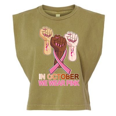 Hand In October We Wear Pink Breast Cancer Awareness Month TShirt Garment-Dyed Women's Muscle Tee