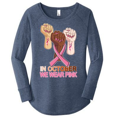 Hand In October We Wear Pink Breast Cancer Awareness Month TShirt Women's Perfect Tri Tunic Long Sleeve Shirt