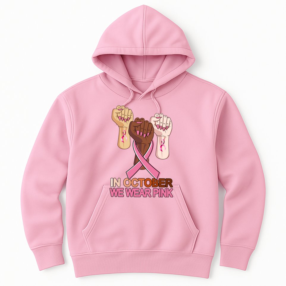 Hand In October We Wear Pink Breast Cancer Awareness Month TShirt Hoodie
