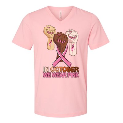 Hand In October We Wear Pink Breast Cancer Awareness Month TShirt V-Neck T-Shirt